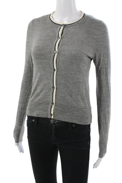J Crew Women Gray Wool Cardigan Crew Neck Long Sleeve Size S