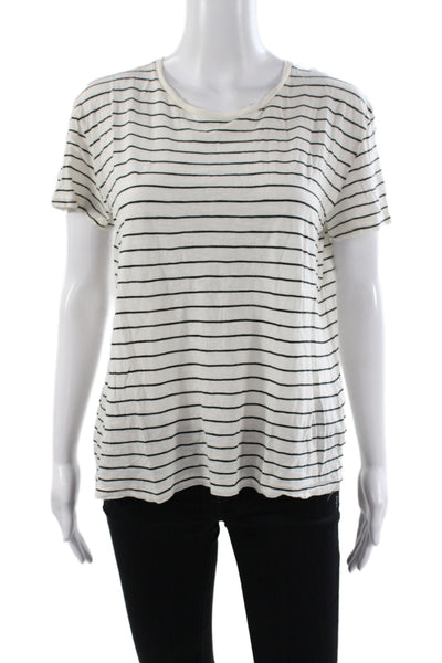 Vince Women Striped White Pima Cotton Short Sleeve Round Neck T-Shirt Size M