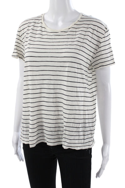 Vince Women Striped White Pima Cotton Short Sleeve Round Neck T-Shirt Size M