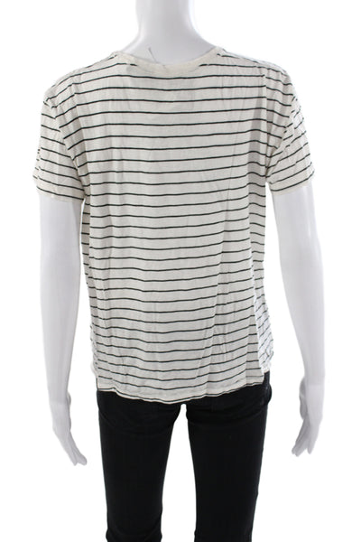 Vince Women Striped White Pima Cotton Short Sleeve Round Neck T-Shirt Size M