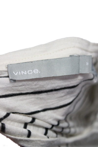 Vince Women Striped White Pima Cotton Short Sleeve Round Neck T-Shirt Size M