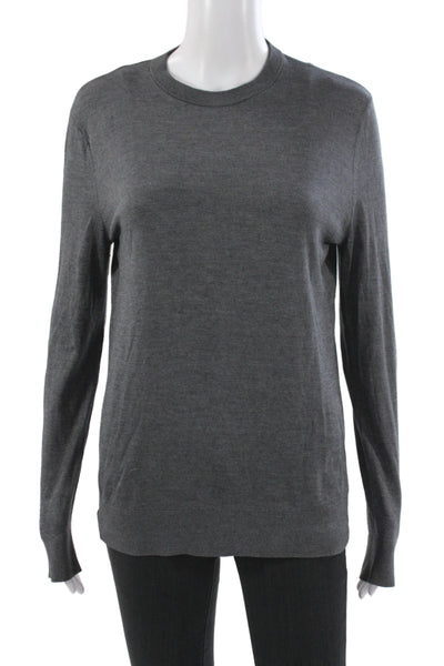 Theory Women Gray Silk Crew Neck Pullover Sweater Long Sleeve Classic Size S