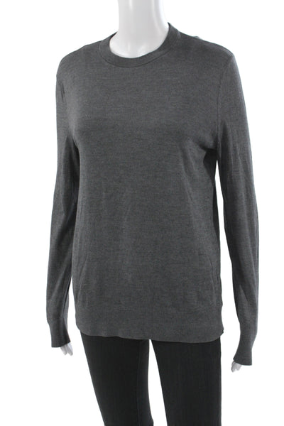 Theory Women Gray Silk Crew Neck Pullover Sweater Long Sleeve Classic Size S