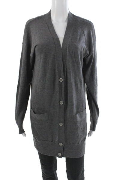 DKNY Womens Merino Wool V-Neck Cardigan Gray Size PP