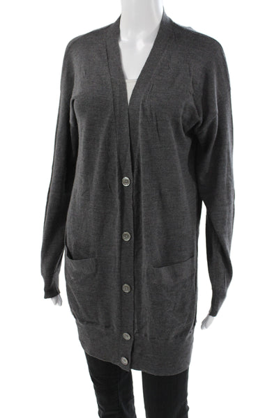 DKNY Womens Merino Wool V-Neck Cardigan Gray Size PP