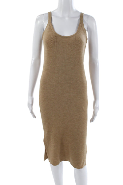 Sack's Women Sweater Dress Beige Merino Wool Sleeveless Long Size S