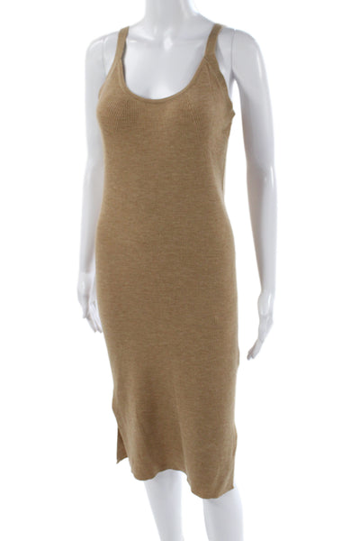 Sack's Women Sweater Dress Beige Merino Wool Sleeveless Long Size S