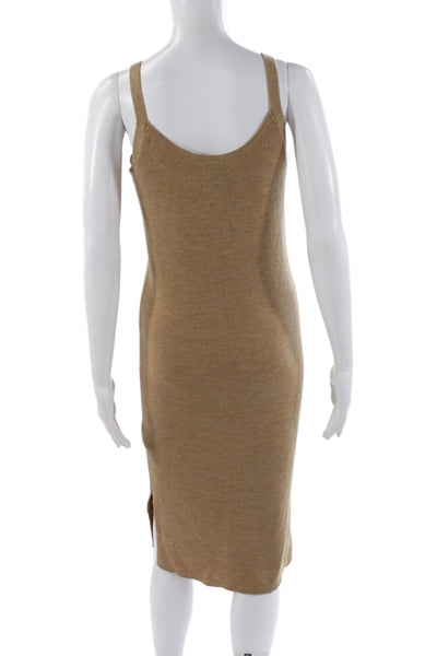 Sack's Women Sweater Dress Beige Merino Wool Sleeveless Long Size S