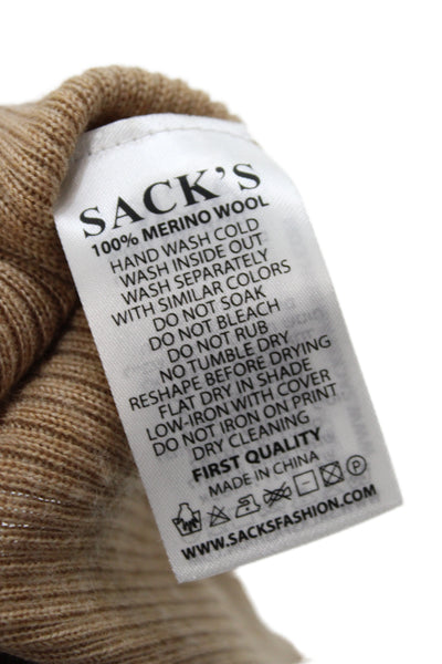 Sack's Women Sweater Dress Beige Merino Wool Sleeveless Long Size S
