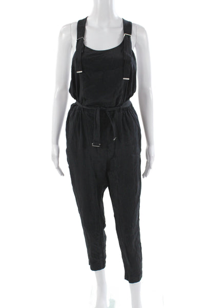 Robert Rodriguez Womens Black Silk Sleeveless Scoop Neck Buckle Jumpsuit Size 8