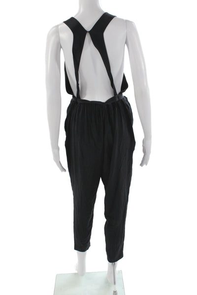 Robert Rodriguez Womens Black Silk Sleeveless Scoop Neck Buckle Jumpsuit Size 8