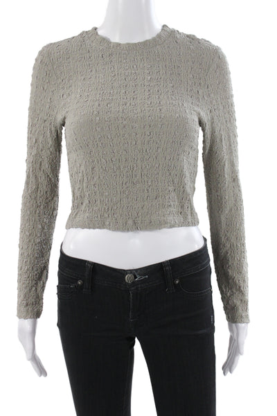 Enza Costa Women Cropped T-Shirt Gray Long Sleeve Crew Neck Size S