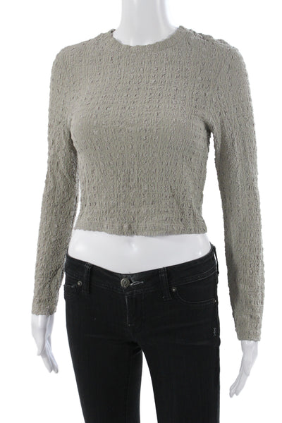 Enza Costa Women Cropped T-Shirt Gray Long Sleeve Crew Neck Size S