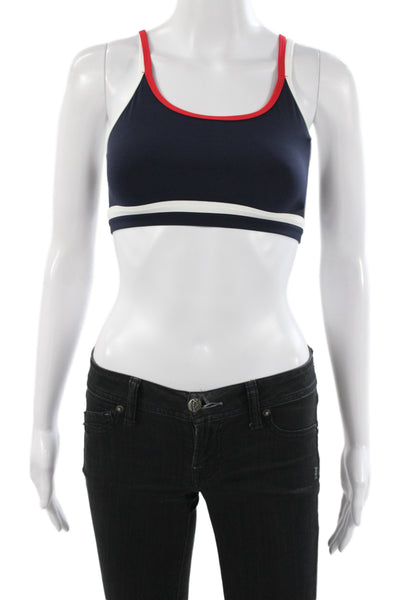 Splits59 Womens Striped Trimmed Eva Athletic Sports Bra Navy White Size S