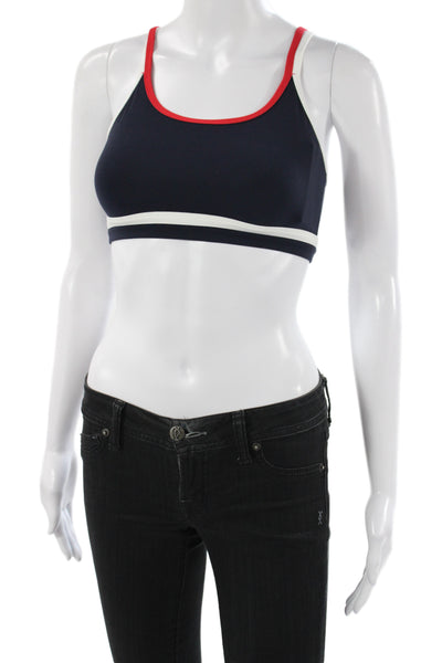 Splits59 Womens Striped Trimmed Eva Athletic Sports Bra Navy White Size S