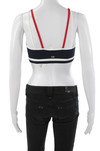 Splits59 Womens Striped Trimmed Eva Athletic Sports Bra Navy White Size S