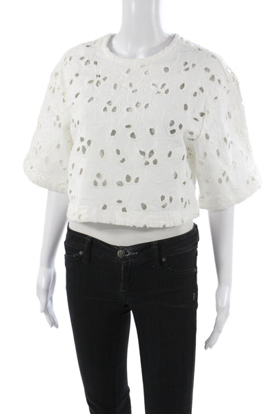Habitual Women Cropped Blouse White Short Sleeve Round Neck Size XS