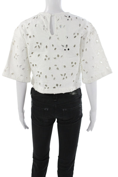 Habitual Women Cropped Blouse White Short Sleeve Round Neck Size XS