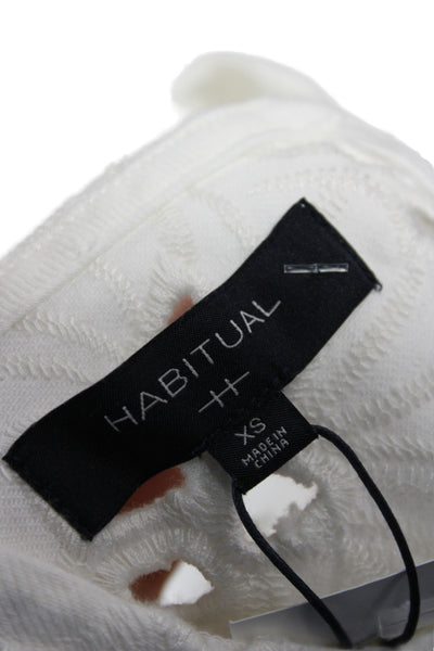 Habitual Women Cropped Blouse White Short Sleeve Round Neck Size XS