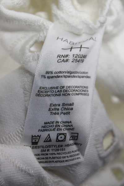 Habitual Women Cropped Blouse White Short Sleeve Round Neck Size XS