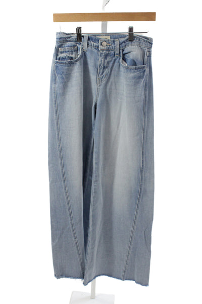 L'Agence Womens Wide-Leg Jeans Blue 100% Cotton Mid Rise Button Size 24