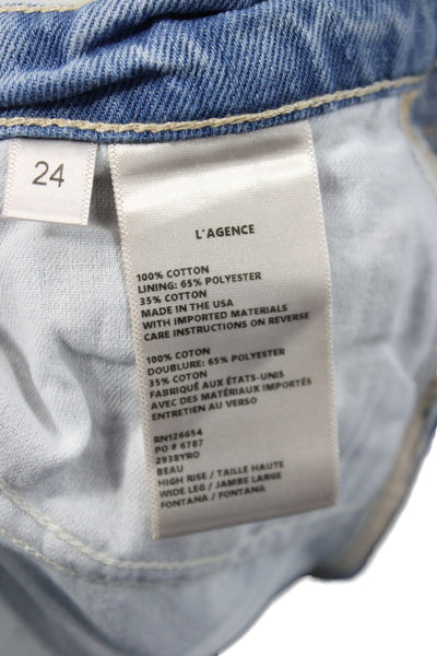 L'Agence Womens Wide-Leg Jeans Blue 100% Cotton Mid Rise Button Size 24