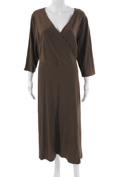 Eileen Fisher Women Maxi Dress Brown V Neck 3/4 Sleeve Midcalf Size 1X