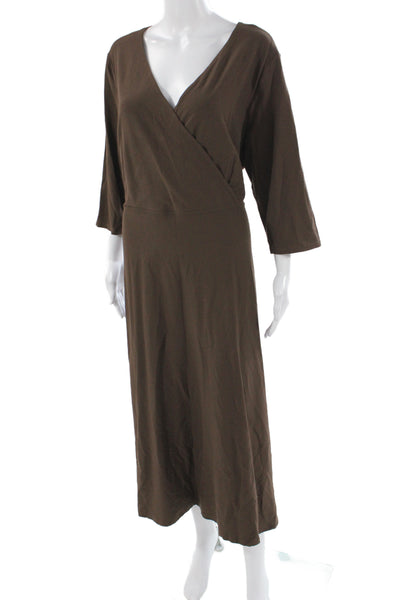 Eileen Fisher Women Maxi Dress Brown V Neck 3/4 Sleeve Midcalf Size 1X