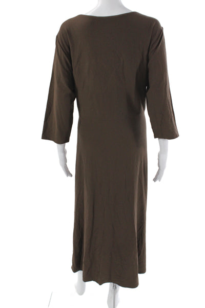 Eileen Fisher Women Maxi Dress Brown V Neck 3/4 Sleeve Midcalf Size 1X