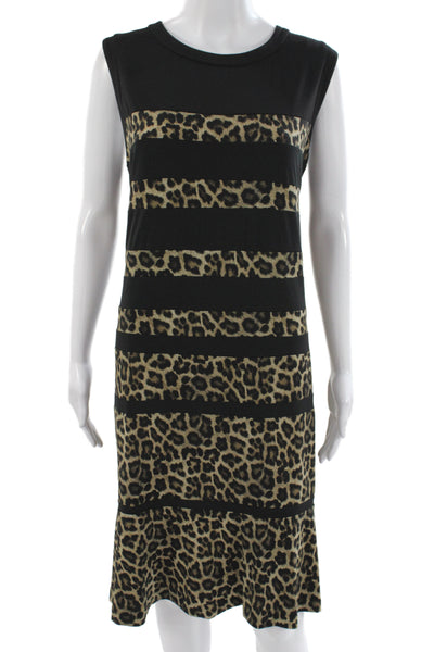 Michael Michael Kors Womens Sheath Dress Black Leopard Sleeveless Size 2X