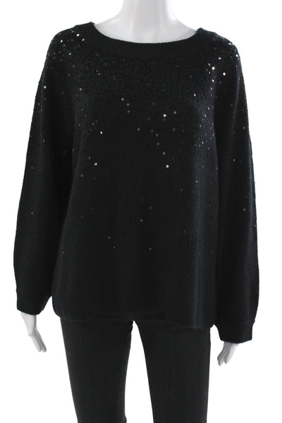 Eileen Fisher Women Pullover Black Sparkly Round Neck Long Sleeve Size 1X