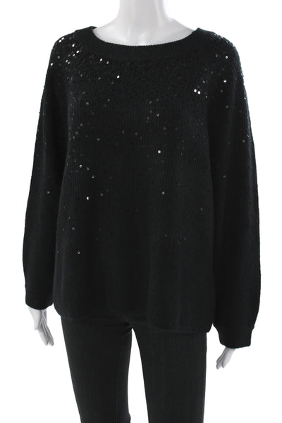 Eileen Fisher Women Pullover Black Sparkly Round Neck Long Sleeve Size 1X