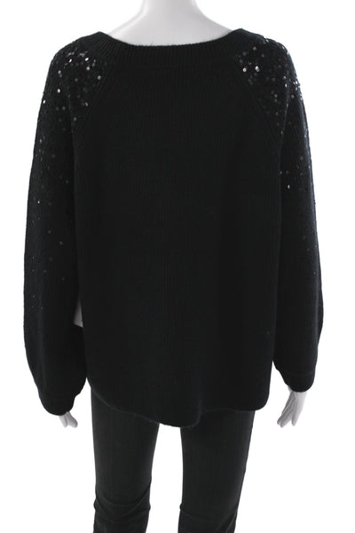 Eileen Fisher Women Pullover Black Sparkly Round Neck Long Sleeve Size 1X
