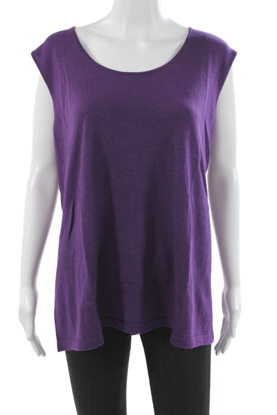 Eileen Fisher Womens Sweater Sleeveless Scoop Neck Merino Purple Size 2X