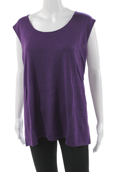 Eileen Fisher Womens Sweater Sleeveless Scoop Neck Merino Purple Size 2X