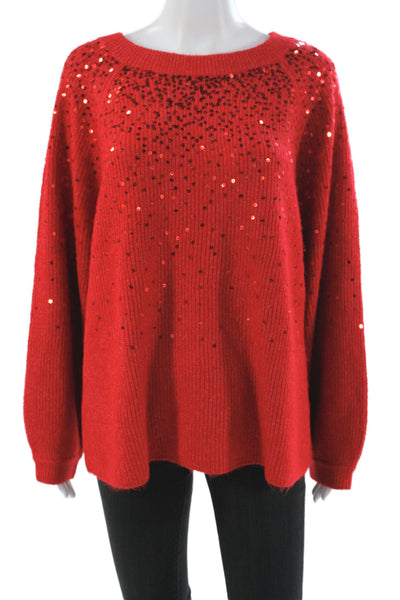 Vince Camuto Women Plus Red Round Neck Long Sleeve Pullover Acrylic Size 1X