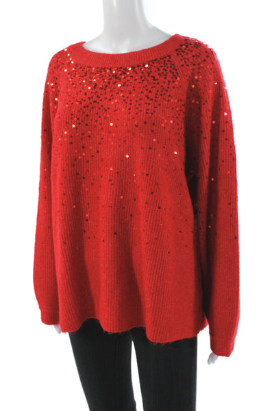 Vince Camuto Women Plus Red Round Neck Long Sleeve Pullover Acrylic Size 1X