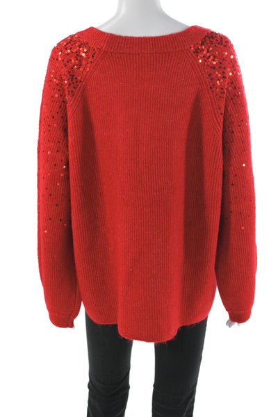 Vince Camuto Women Plus Red Round Neck Long Sleeve Pullover Acrylic Size 1X