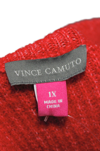 Vince Camuto Women Plus Red Round Neck Long Sleeve Pullover Acrylic Size 1X
