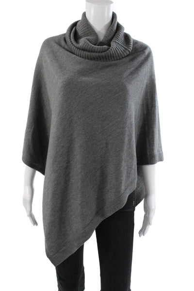 Eileen Fisher Women Gray Merino Wool Cape Sweater Cowl 3/4 Sleeve Size One