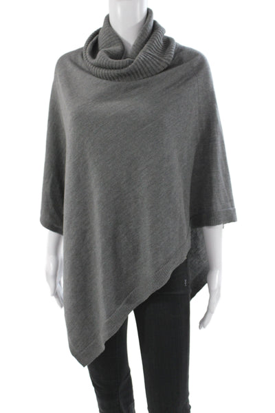Eileen Fisher Women Gray Merino Wool Cape Sweater Cowl 3/4 Sleeve Size One