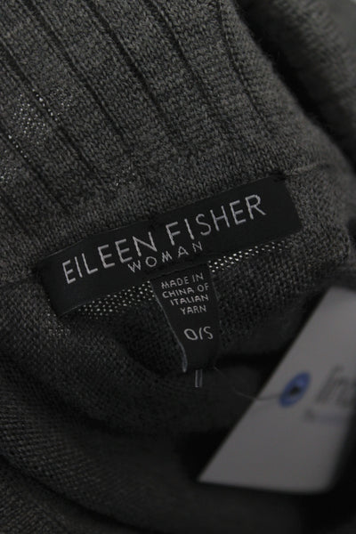 Eileen Fisher Women Gray Merino Wool Cape Sweater Cowl 3/4 Sleeve Size One