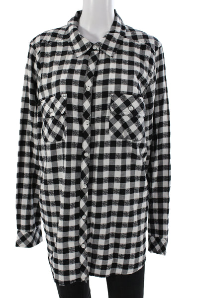 Lafayette 148 New York Womens Black Check Tunic Button-Up Long Sleeve Size 2X