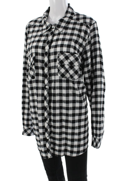Lafayette 148 New York Womens Black Check Tunic Button-Up Long Sleeve Size 2X
