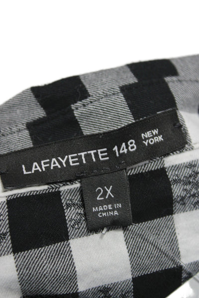 Lafayette 148 New York Womens Black Check Tunic Button-Up Long Sleeve Size 2X