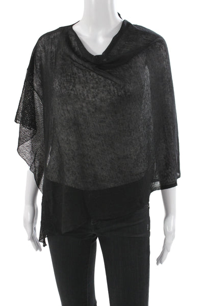 Eileen Fisher Womens Cowl Snood Shawl Black Hemp Short Sleeve Size One Size