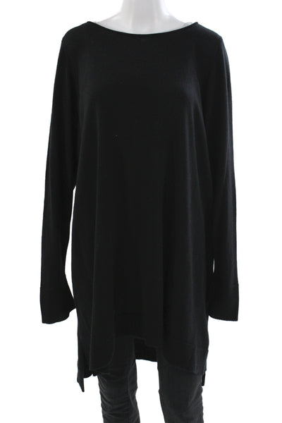 Eileen Fisher Women Merino Wool Boat Neck Long Sleeve Pullover Black Size 2X