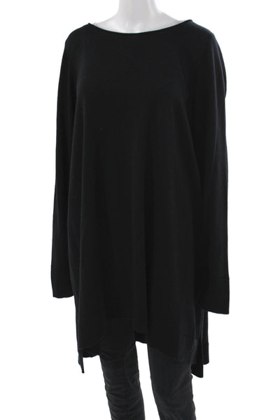 Eileen Fisher Women Merino Wool Boat Neck Long Sleeve Pullover Black Size 2X