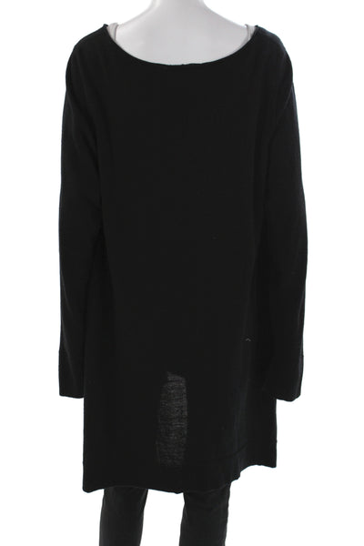 Eileen Fisher Women Merino Wool Boat Neck Long Sleeve Pullover Black Size 2X