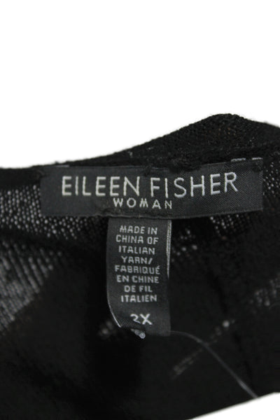 Eileen Fisher Women Merino Wool Boat Neck Long Sleeve Pullover Black Size 2X